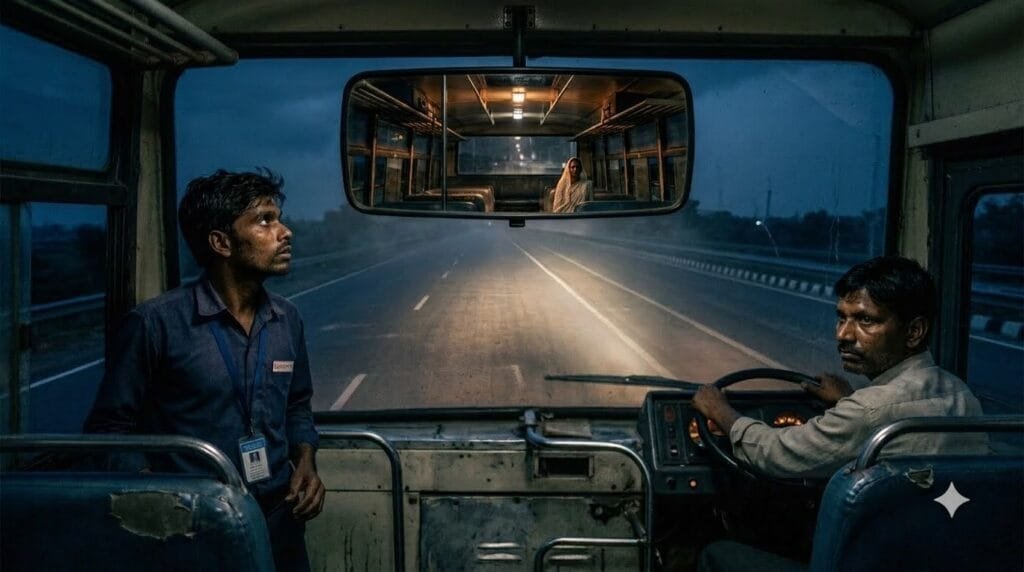 Rear-view mirror में आखिरी seat पर दिखाई दी रहस्यमयी महिला
