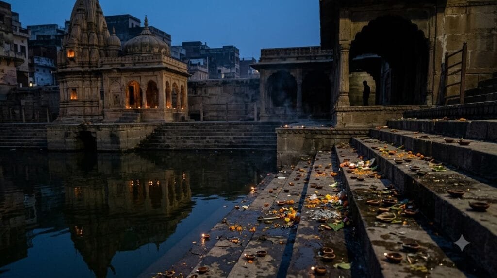 शाम के समय पिशाच मोचन कुंड का रहस्यमयी वातावरण